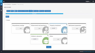 Interface des différents choix d'objectifs